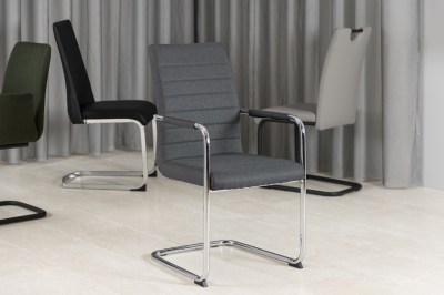 Designová jídelní židle Daitaro s opěrkami tmavě šedá / stříbrná